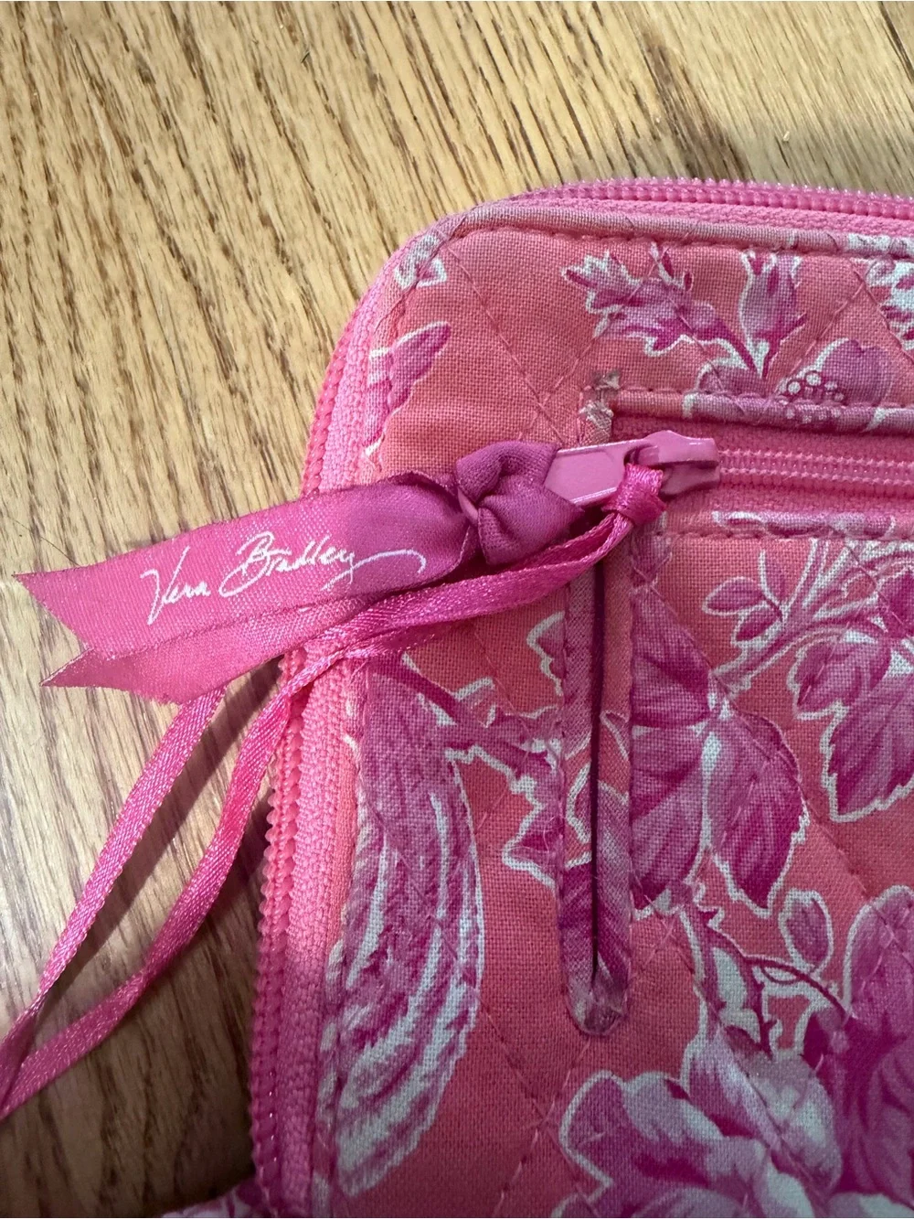 Vera Bradley Coral Pink Quilted Floral Cosmetic Bag with Tortoiseshell Accent